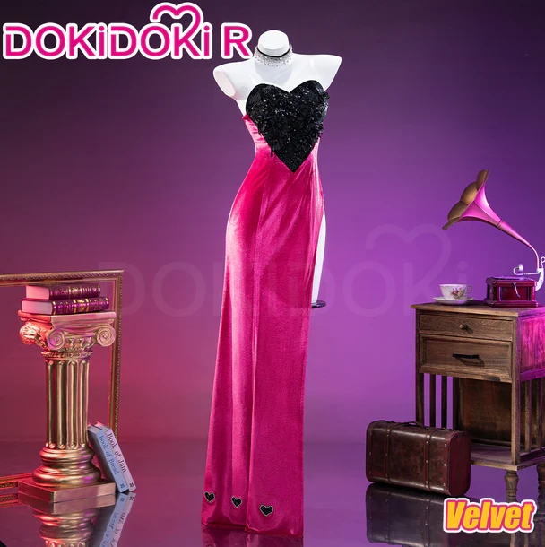 รูปภาพสินค้า 【Pre-Order】ชุดคอสเพลย์ Purplish-Red Black Heart Dress Satin + วิก C