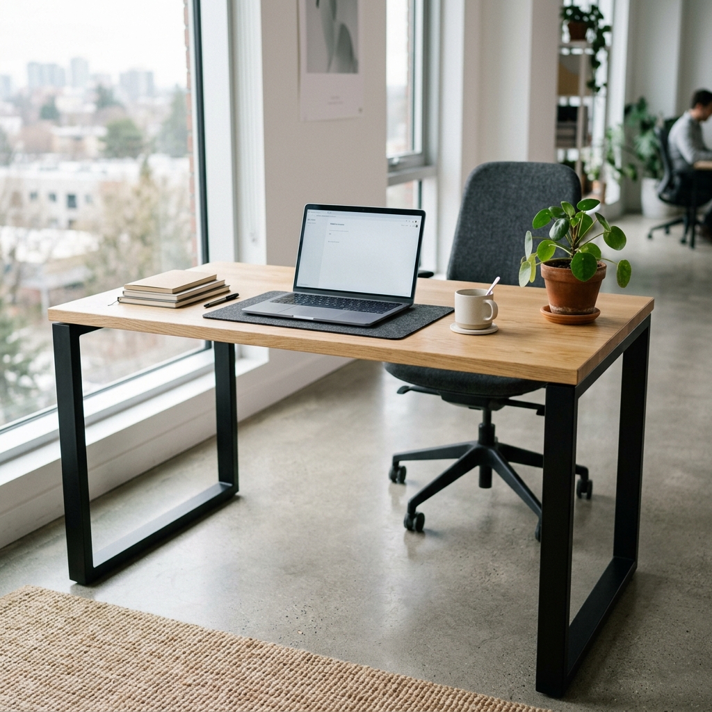 โต๊ะทำงานโครงเหล็กหน้าไม้