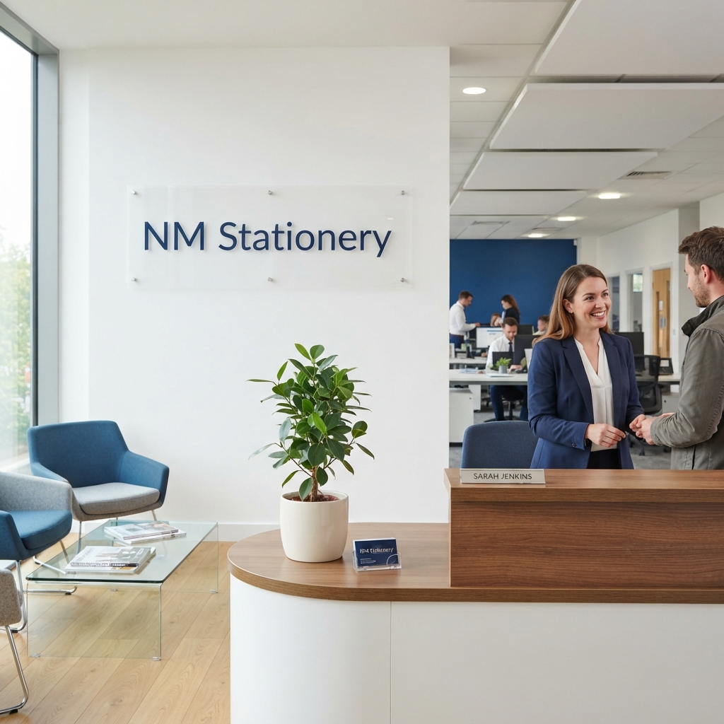 ป้ายชื่อบริษัท NM Stationery หน้าออฟฟิศ