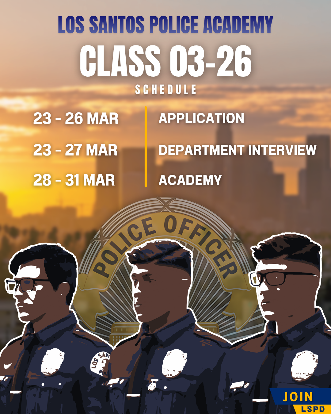 LSPD ประกาศเปิดรับสมัครบุคคลเข้าเป็นเจ้าหน้าที่ตำรวจ รุ่น 03-26